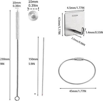 10Pack Straw Cleaner Brush- Long Stainless Steel Straw Brush for Cleaning Reusable Drinking Straws, Water Bottles and Pipes(9 * 0.4-inch)