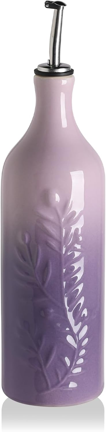 Sweejar Large Olive Oil Dispenser Bottle with Spout, 24 Oz Ceramic Dispenser for Kitchen, Relief Opaque Cruet, Container for Cooking, EVOO, Avocado Oil, Vinegar, Pack of 1(GradientPurple)