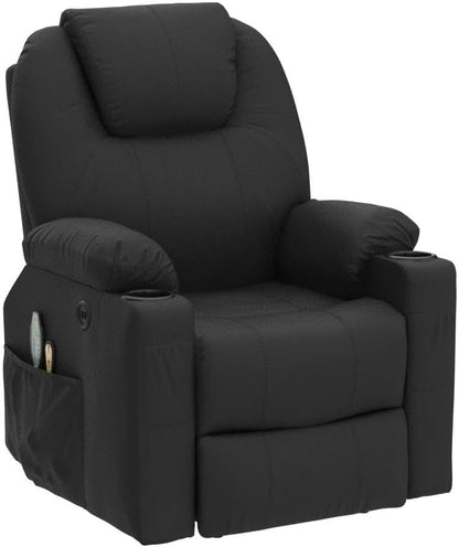 VIVIJASON Power Lift Chair Electric Recliner for Elderly Heated Vibration Massage Faux Leather Recliner Chair with 2 Remote Controls, Cup Holders, Side Pockets & USB Ports for Living Room (Black)