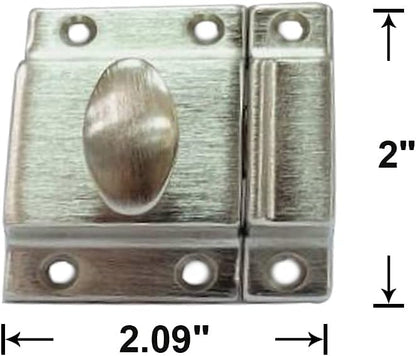 QCAA Traditional Large Oval Turn Cabinet Latch, Solid Brass, 2", for Cupboard & Other Furniture, Brushed Satin Nickel, 4 Pack, Made in Taiwan