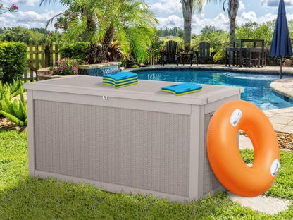 Vixzen 260 Gallon Resin Deck Box, Lockable Outdoor Storage Box for Patio Cushions Storage Furniture,Garden Tools, Pool Supplies, Weatherproof and UV Resistant- Grey