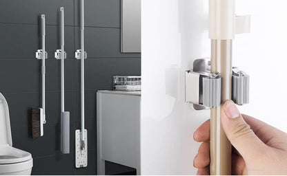 3PCS Broom and Mop Holder, Heavy Duty Garden Tool Organizer Rack Rake and Shovel Handle, Stainless Steel Mop Hanger. Wall Mounted Utility Rack with Screws, Silver.