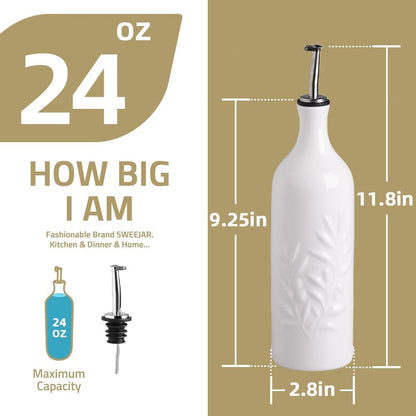 Sweejar Ceramic Olive Oil Dispenser Bottle, 24 Oz Relief Opaque Oil Cruet Protects To Reduce Oxidation, Suitable for Storage Soy Sauce, Coffee Syrup, Liquids, Set of 1 (Gradient FogGray)