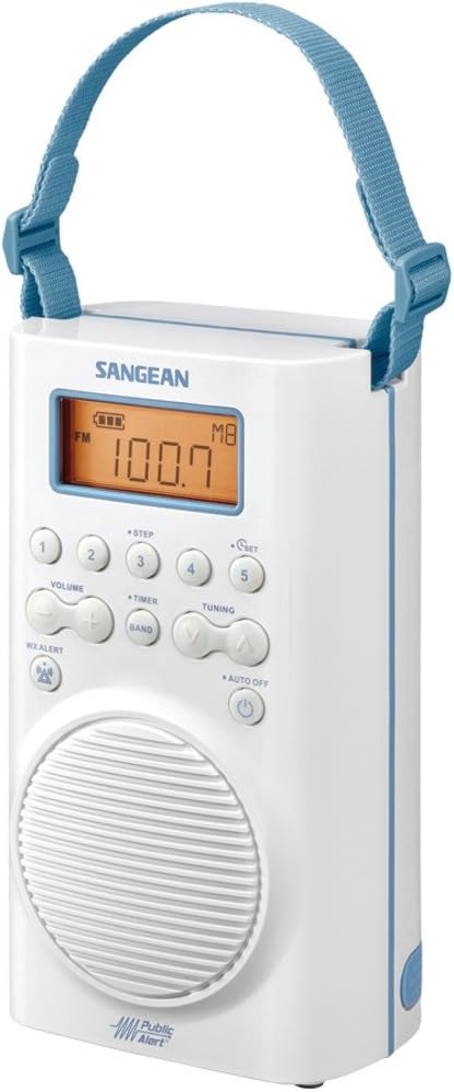 Sangean H205 Shower Radio AM/FM Waterproof, Weather Alert, Digital Tuning, White