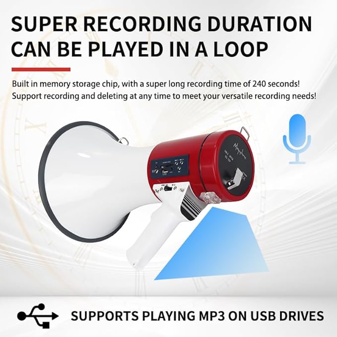 B S 50W Megaphone with Siren,Recording,SD Card,AUX Input for for Crowd Management,Emergencies