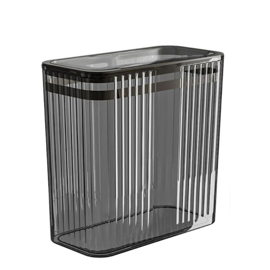 Transparent Trash Can, Bathroom Trash Cans with Lids, 3.5 Gallon Garbage Can for Bedroom, Office, Plastic Slim Waste Basket with Press Top Lid, 15L Clear Trash Bin for Home, Kitchen (Gray)