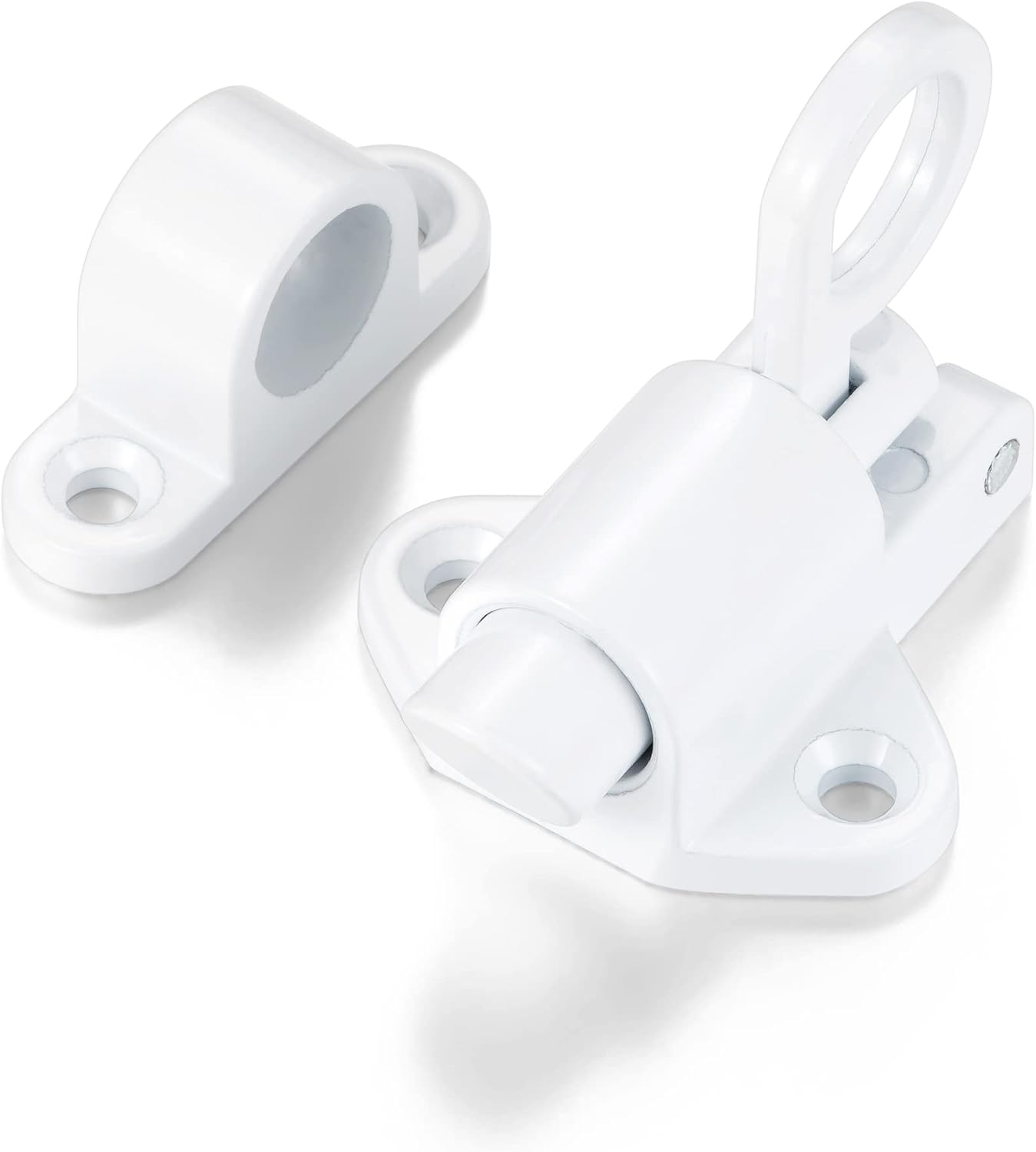 4 Packs Self-Closing Latches，White Spring Door Lock，Resilient Bolt Latch Aluminum Alloy Safety Automatic Spring Barrel Slide Door Lock with Screws,Used for Gate,Window and Cabinet etc