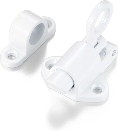 2 Packs Self-Closing Latches，White Spring Door Lock，Resilient Bolt Latch Aluminum Alloy Safety Automatic Spring Barrel Slide Door Lock with Screws,Used for Gate,Window and Cabinet etc