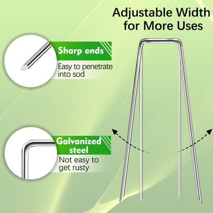 500 Pack Landscape Staples 6 Inch 11 Gauge Garden Stakes Galvanized Garden Staples Pins Anti-Rust Ground Stakes for Weed Barrier, Irrigation Tubing, Yard Lawn and Landscape Fabric