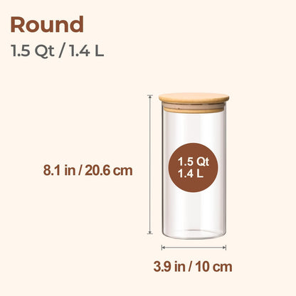 ComSaf Airtight Glass Storage Canister with Wood Lid(1.5 Qt), Set of 3 Glass Jars with Lids, Clear Food Storage Container Jar with Sealing Lids for Dry Food Cereal Oat Sugar Tea Coffee Beans, Round