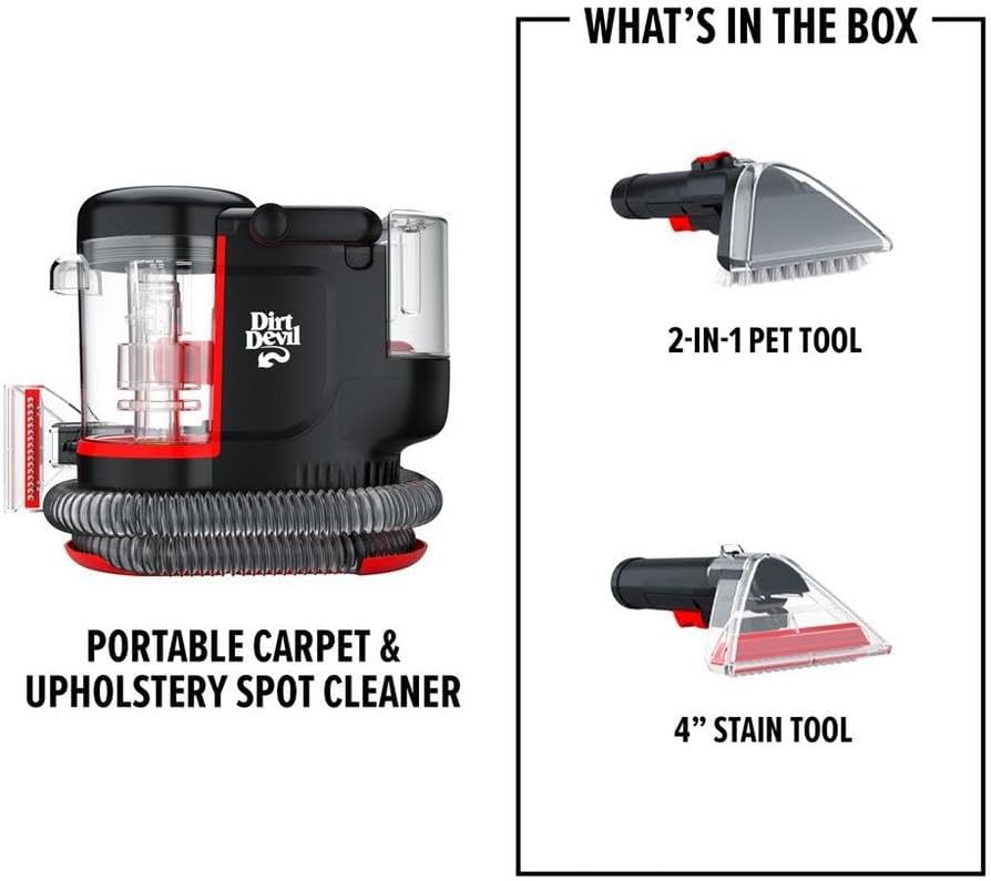 Dirt Devil Portable Spot Cleaner Machine for Carpet and Upholstery, Powerful Suction Spot Cleaning Machine with Versatile Tools, Pair with Dirt Devil Portable Spot Cleaner Solution