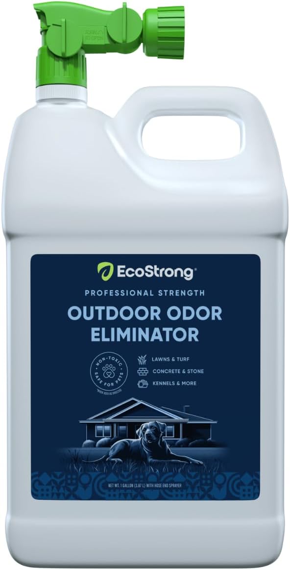 Eco Strong Outdoor Odor Eliminator Outside Dog Urine Enzyme Cleaner Powerful Pet, Cat, Animal Scent Deodorizer | Professional Strength for Yard, Turf, Kennels, Patios, Decks (128 oz W Sprayer)