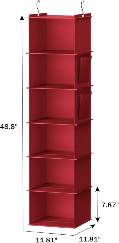 YOUDENOVA Hanging Closet Organizer and Storage, 6-Shelf Closet Hanging Storage Shelves, Dark Red