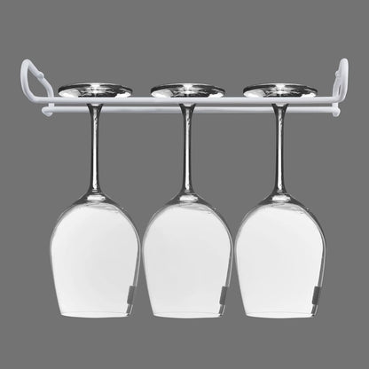 White 4 Wine Glass Rack Under Cabinet Shelf 10 Inch Stemware Storage Hanging Hanger Organizer Glasses Holder with Drying Under Counter Metal for Kitchen and Bar