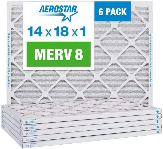 Aerostar 14x18x1 MERV 8 Pleated Air Filter, AC Furnace Air Filter, 6 Pack (Actual Size: 13 3/4" x 17 3/4" x 3/4")