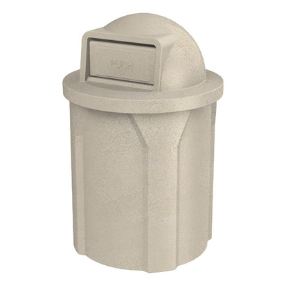 42 Gallon Circle 100% Recycled Plastic Heavy Duty Indoor or Outdoor Commercial Trash Can with Push Open Dome Lid and Internal Liner | Great for Schools and Businesses - Beige Granite