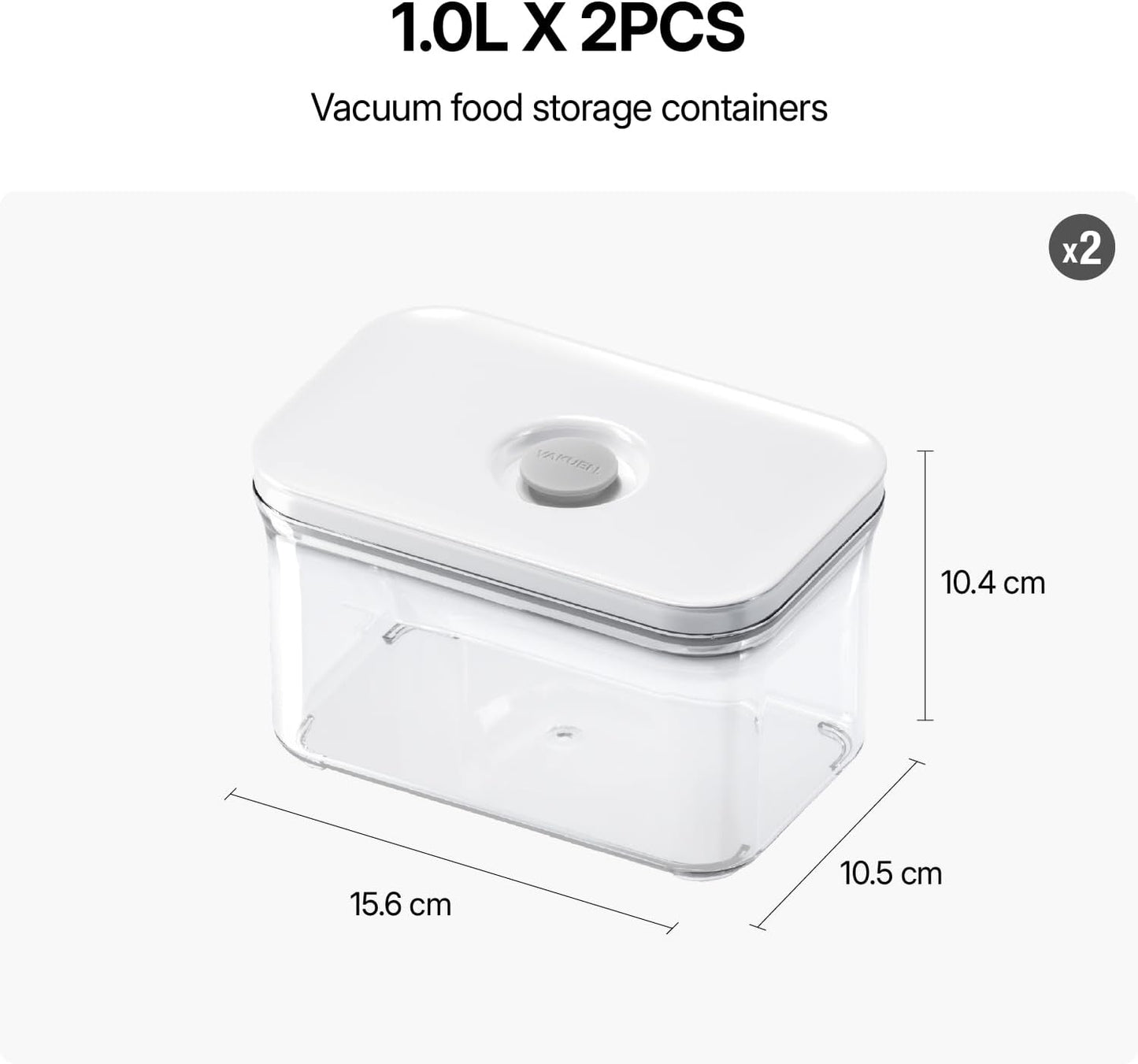 VAKUEN Premium Airtight Food Storage Containers, Rectangular 2PC(1.06qt), Smart One-Click Seal Lid, No Hinges, Patented Double Silicone Lining, 100% Leak Proof, BPA-FREE, Dishwasher, Microwave Safe