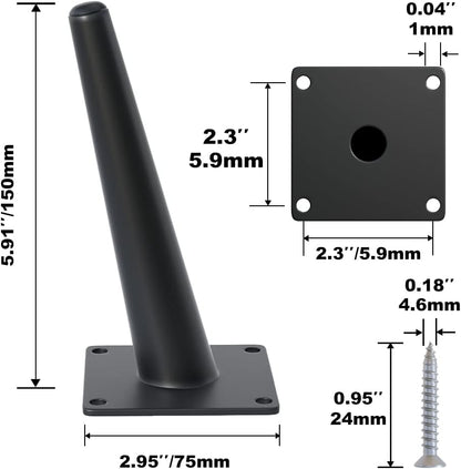 4PCS 6 Inch Matte Black Tapered Angled Legs for Furniture, Metal Mid Century Mordern Feet, Heavy Duty Slanted Stand Legs Kit for Couch, Coffee Table, Desk, Dresser, Sofa, Chair