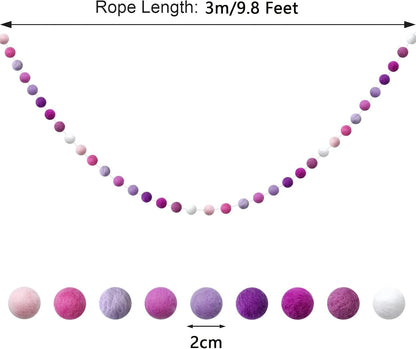 Felt Ball Garland Misscrafts 9.8 Feet 100% Wool Roving Pom Pom Garland 20mm Colorful for Baby Shower Grand Opening Party Festivals Room Decorations