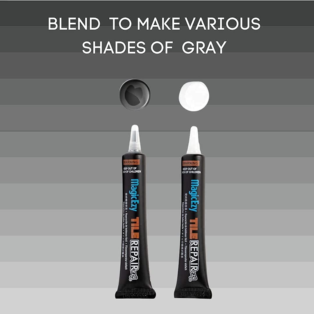 MagicEzy Tile RepairEzy (Gray/White) - Tile and Vinyl Floor Repair Kit | Fix Cracked or Chipped Ceramic Tiles Fast | Thick Structural Porcelain Repair Filler, Putty - 12.9 mL Tube