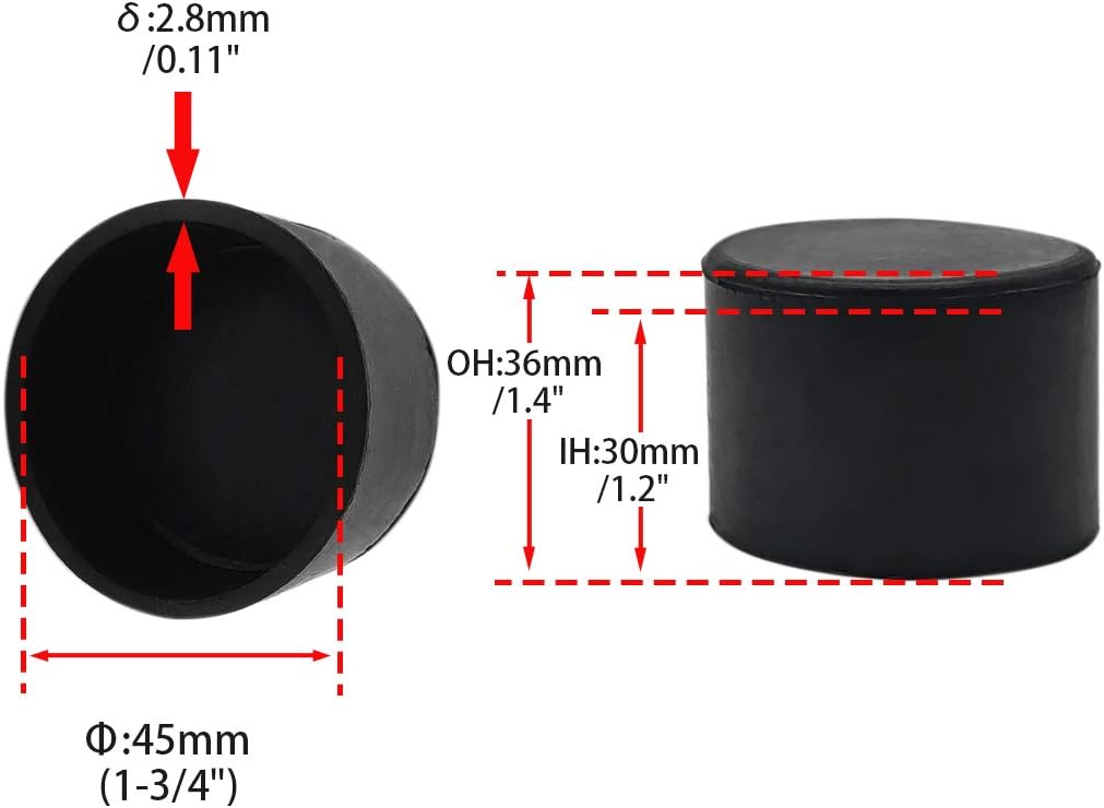 Flyshop 4 Pieces 45mm Rubber Chair Leg Caps Round, Protective Caps for Chair Legs, Floor Protectors, [Non-Slip & Noise Reduction], Durable Chair Socks, Black Furniture Feet Gliders