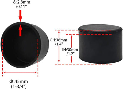 Flyshop 4 Pieces 45mm Rubber Chair Leg Caps Round, Protective Caps for Chair Legs, Floor Protectors, [Non-Slip & Noise Reduction], Durable Chair Socks, Black Furniture Feet Gliders