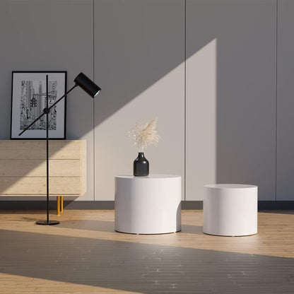 WILLIAMSPACE Nesting Coffee Table Set of 2, Matte White Round Wooden Coffee Tables Modern Circle Table for Small Space Living Room Bedroom Accent End Side Table (Matte White-Round)