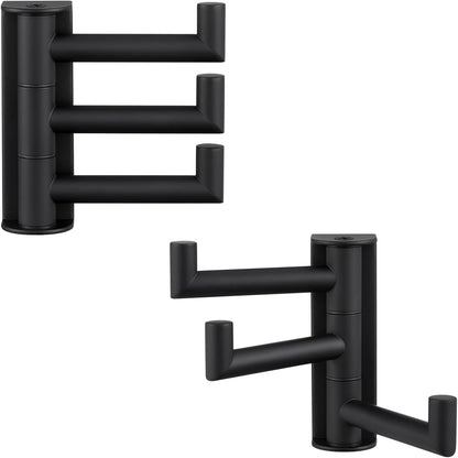 Angle Simple Swivel Towel Hooks for Bathroom, SUS 304 Stainless Steel Foldable 3 Arms Robe Towel Holder, Shower Wall Coat Hooks, Matte Black, 2 Pack