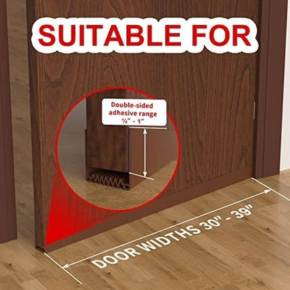Door Draft Stopper, 39” Length Cuttable Weather Stripping Door Seal, Strong Adhesive Door Sweep for Exterior and Interior Doors (1, Brown)