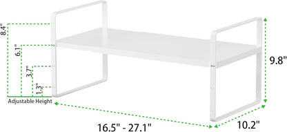 Expandable Cabinet Storage Shelf Stackable Organizer Rack for Kitchen Bathroom Pantry Spice Cupboard Countertop Home Office Desk Heavy Duty Nonslip White Large 2 PACK