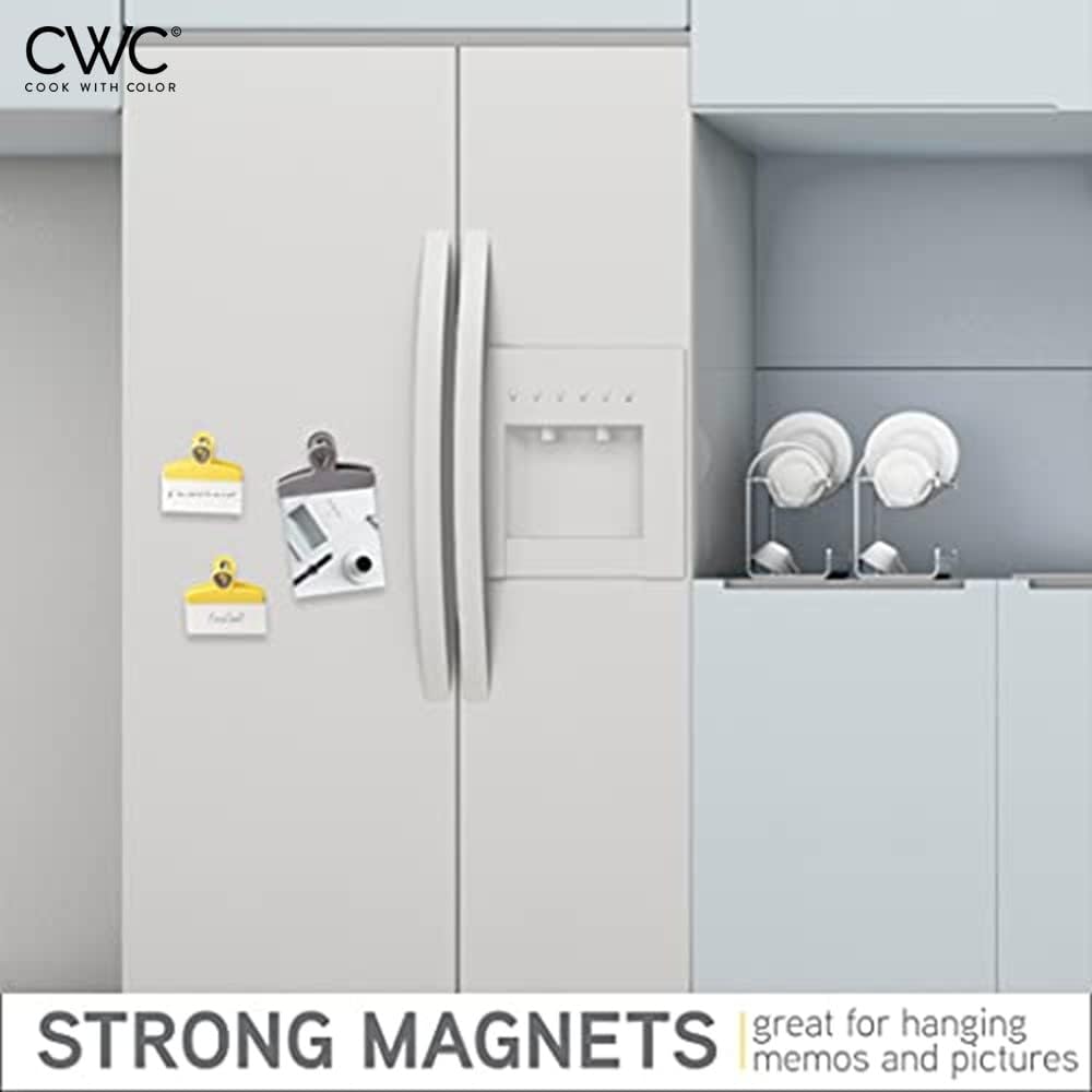 COOK WITH COLOR Bag Clips - Heavy Duty Chip Clip and Refrigerator Magnet Clips for Food Storage with Air Tight Seal Grip, Yellow and Grey, Pack of 8 Large Clips