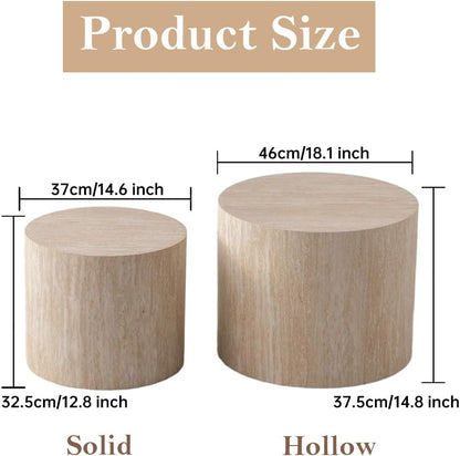 Round Nesting Coffee Table Set of 2 Modern Small Round Coffee Table Travertine Side Table Small End Table Circular Coffee Tables Circle Nested Coffee Tables for Living Room (Travertine)