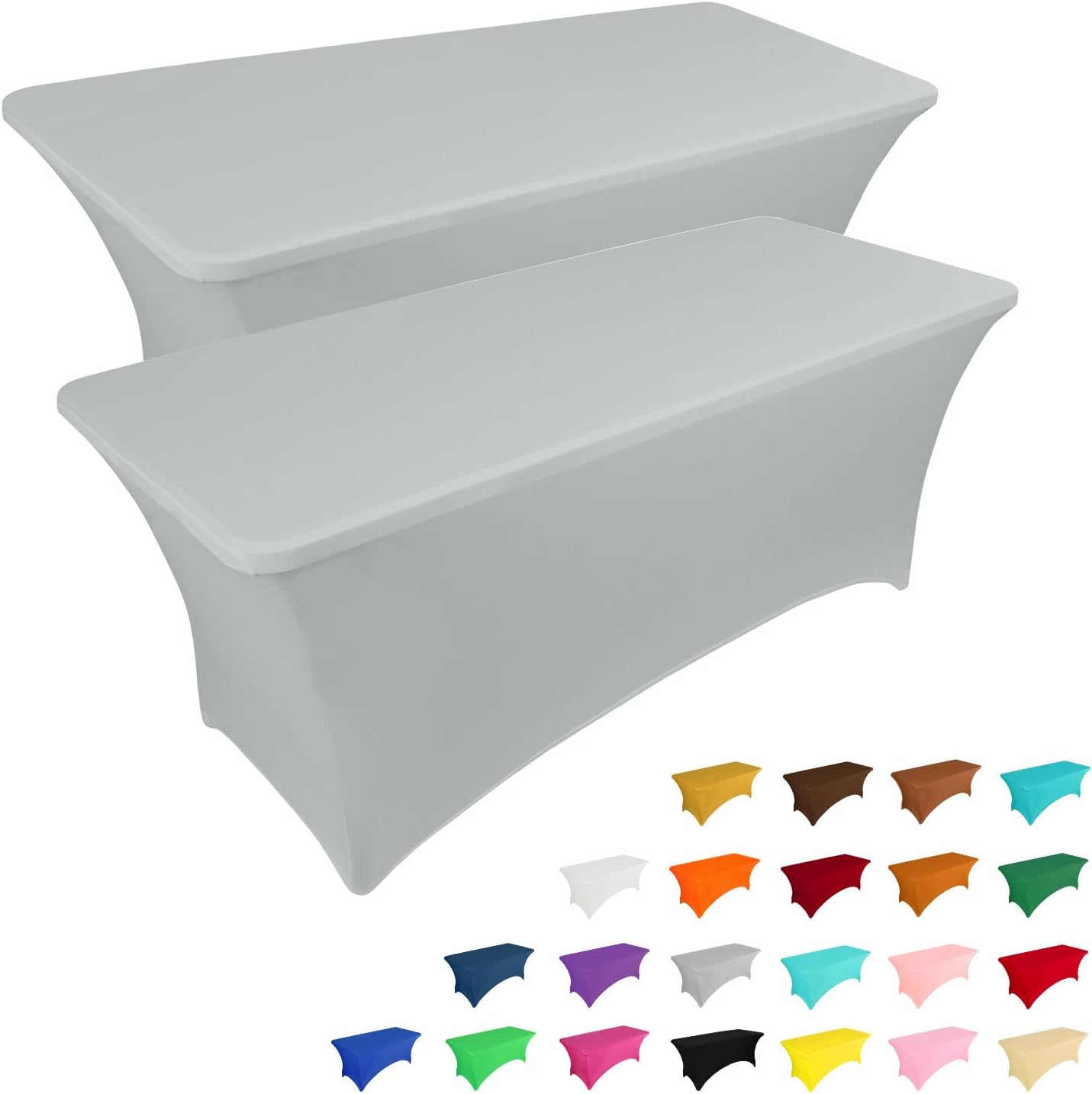 IVAPUPU 2 Pack 6FT Table Cloth for Rectangular Fitted Events Stretch Grey Table Covers Washable Cover Spandex Tablecloth Protector for Party, Wedding, Cocktail, Banquet, Festival