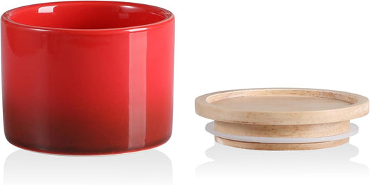 Sweejar Kitchen Canisters Ceramic Food Storage Jar, Stackable Containers with Airtight Seal Wooden Lid for Serving Ground Coffee, Tea, Sugar, Spice and More - 5 Fl Oz(Gradient Red)