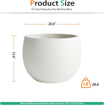 Ball Concrete Planter Outdoor Indoor, Large Tall Cement Plant Pots for Trees Flowers (White, 20 inch)