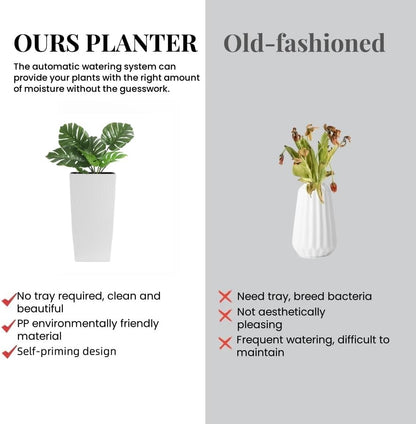 2Pcs 23in High Large Plant Pots Planter-Self-Watering,Modern Planter with Drain Holes,Water Level Monitor,Inner Bucket for Indoor/Outdoor Front Porch Patio,White Rattan