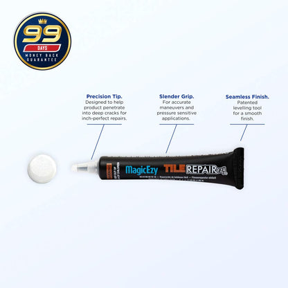 MagicEzy Tile Repairezy (Metallic White) -Fix Chipped Tiles Fast - Thick Ceramic Repair Filler Ideal for Holes, Gouges, Porcelain, Acrylic, Vinyl