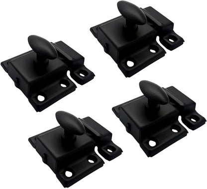 QCAA Oval Turn Cabinet Latch, for Cupboard & Other Furniture, Small, Matte Black, 4 Pack, Made in Taiwan