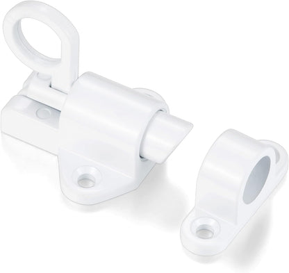 8 Packs Self-Closing Latches，White Spring Door Lock，Resilient Bolt Latch Aluminum Alloy Safety Automatic Spring Barrel Slide Door Lock with Screws,Used for Gate,Window and Cabinet etc