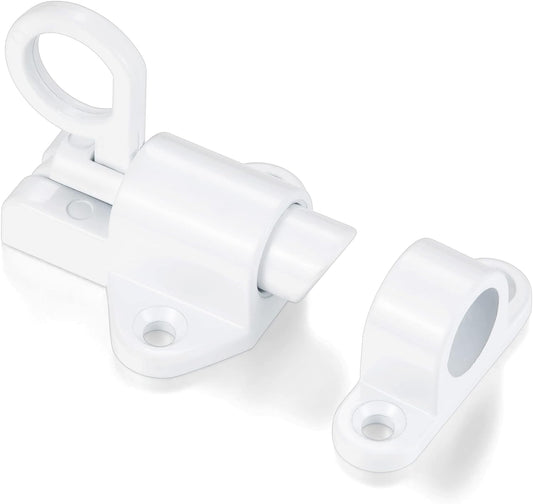 8 Packs Self-Closing Latches，White Spring Door Lock，Resilient Bolt Latch Aluminum Alloy Safety Automatic Spring Barrel Slide Door Lock with Screws,Used for Gate,Window and Cabinet etc