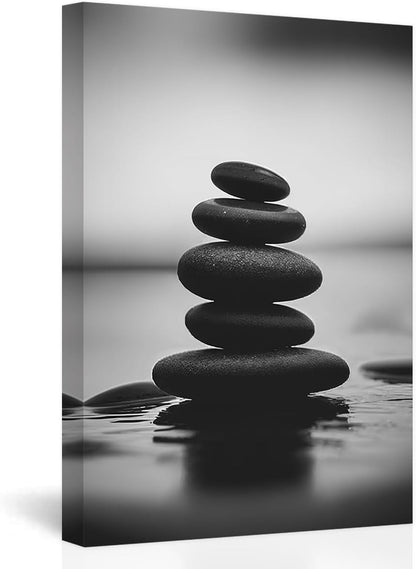 DOARTDO Zen Canvas Wall Art Black and White Zen Stone Picture Print Meditation Relax Spirit Spa Room Bathroom Decor Frame (20.00" x 30.00", Zen Stone - 3)