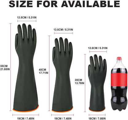 Heavy Latex Chemical Resistant Gloves - Reusable Long Rubber Dishwashing Gloves with Forearm Protection for Men - Waterproof, Industrial Safety Gear, Acid & Alkali Resistant, Oil-Proof，22“XL,1 Pair