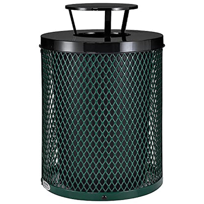 Global Industrial Outdoor Diamond Steel Trash Can with Rain Bonnet Lid and Plastic Liner, 36 Gallon Capacity, Green, Thermoplastic Coating, 23-1/2" Diameter, 40-1/2"H