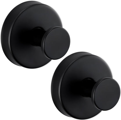 Reusable Heavy Duty Suction Cup Hooks for Kitchen/Bathroom/Shower - Wet-Proof Hooks for Towels, Robes, Loofah&Wreaths/No Drill Mounting on Glass, Tile, Metal (2, Matte Black)