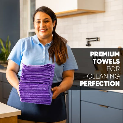 MW Pro Microfiber Cleaning Cloth | Purple | 12 Pack | 16” x 16” | All Purpose Microfiber Towels - Clean, Dust, Polish, Scrub, Absorbent