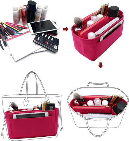 LEXSION Felt Purse Bag Organizer Insert with zipper Bag Tote Shaper Fit Speedy Neverful PM MM