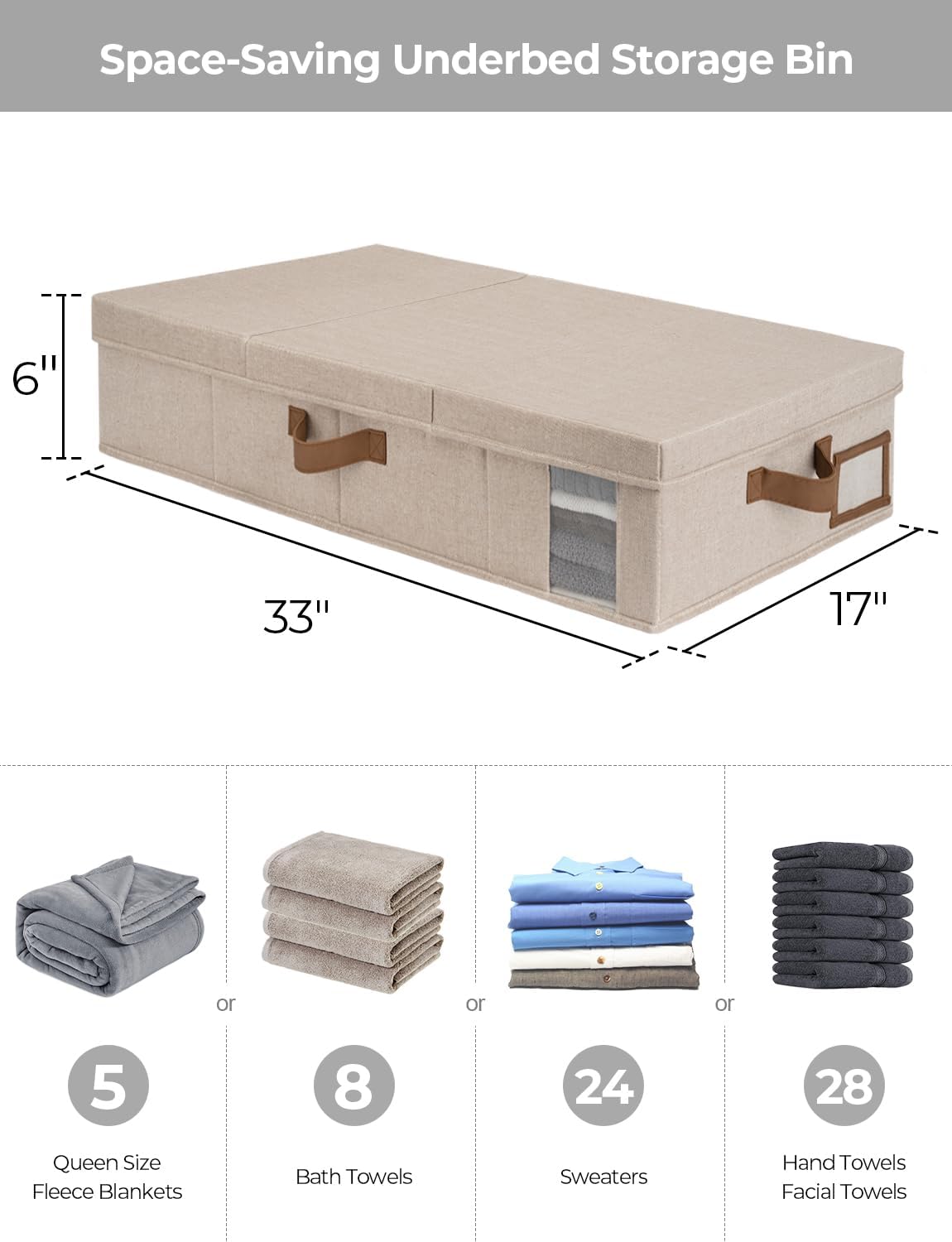 StorageWorks 2-Pack Large Under Bed Storage Bins with Lids, Underbed Storage Containers with Handles and Label Holder, Closet Organizer for Clothes, Blankets, Sweater