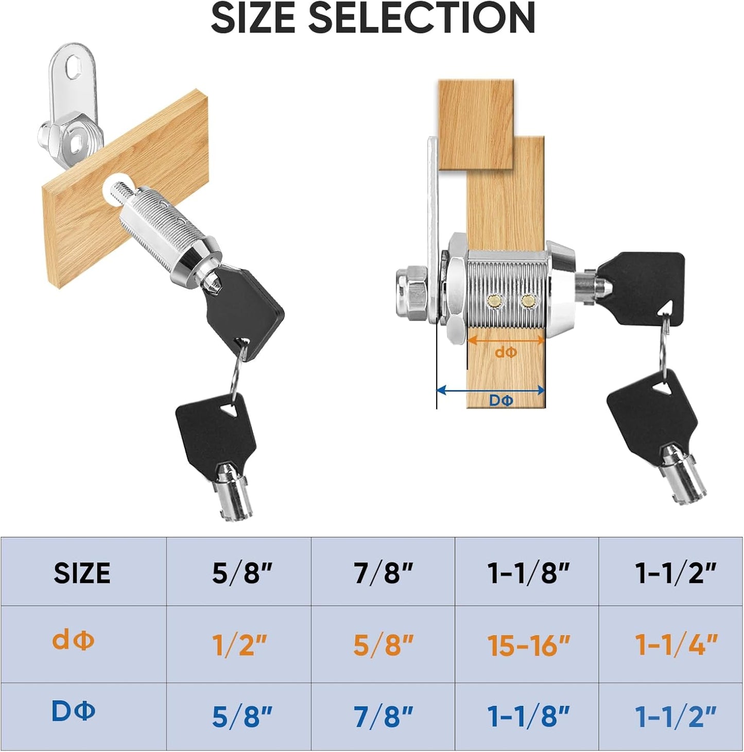 PTEROMY 5 Pack Cabinet Lock with Keys, 5/8'' Heavy Duty Tubular Cam Lock for RV Compartment Storage Locks, Full Set of RV Cam Locks (Chrome, 5/8'', 5 Pack)