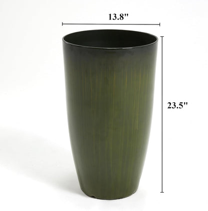 Worth Garden 23.5" H. Large Plastic Planters - Set of 2 Gradient Green Glossy Smooth Finish - Tall Plant Pots for Indoor & Outdoor Use - Decorative Lightweight Flower Pots for Front Porch, Patio, Deck