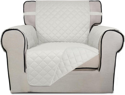 PureFit Reversible Quilted Sofa Cover, Water Resistant Slipcover Furniture Protector, Washable Couch Cover with Non Slip and Elastic Straps for Kids, Dogs, Pets (Chair, Ivory/Ivory)
